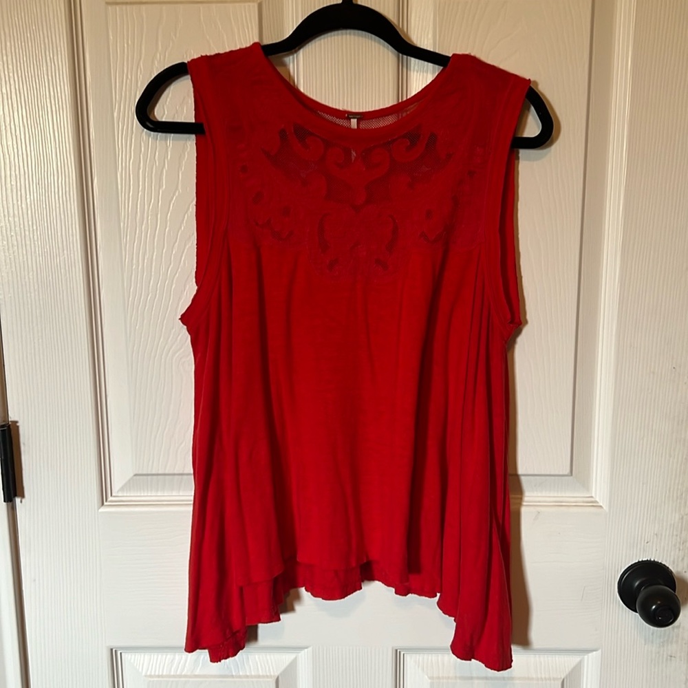 Free people red swing top lace inlay